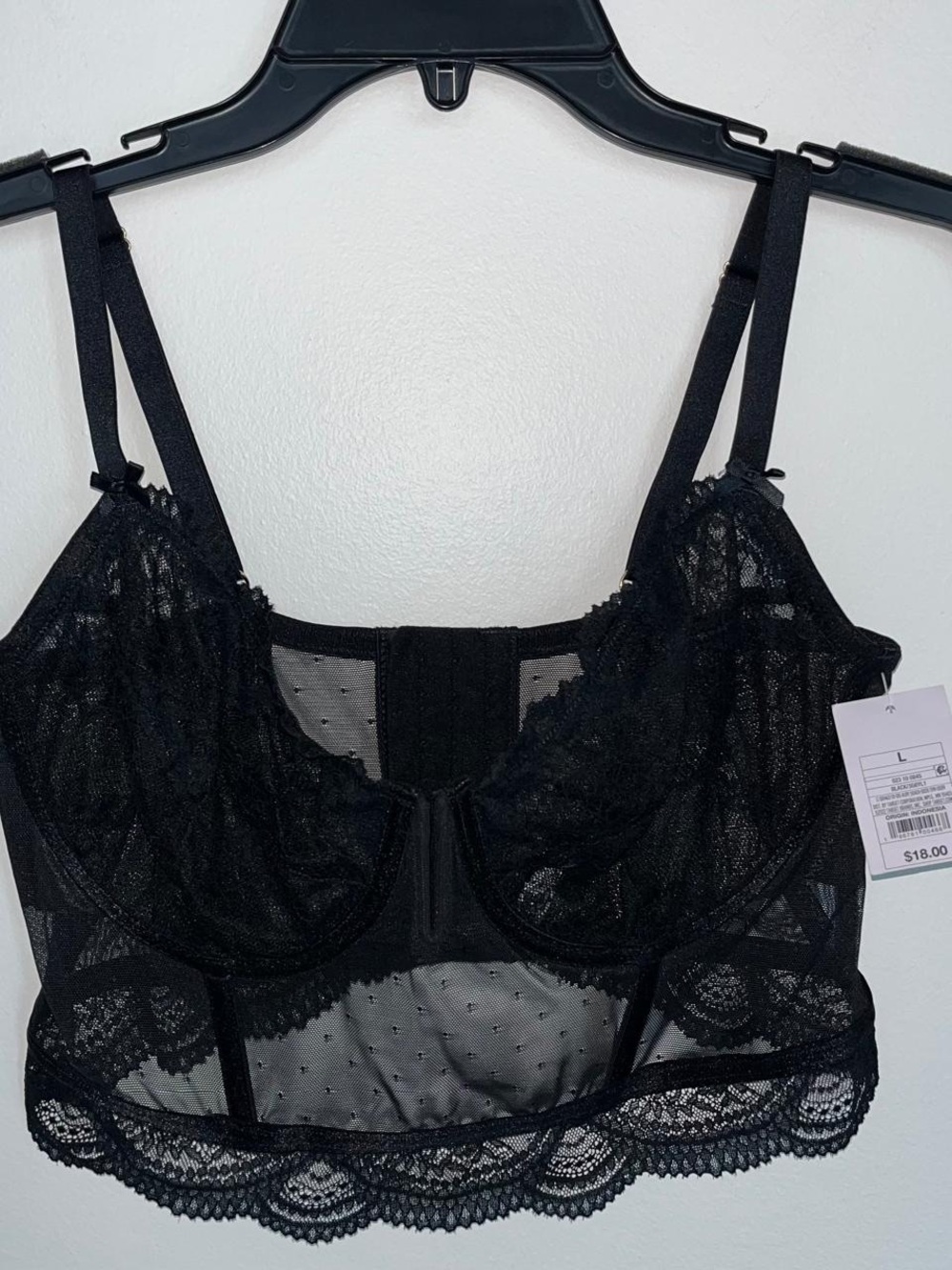 Auden Sheer Lace Under Wire Long Line Bra Hardware at Cleavage Black Large